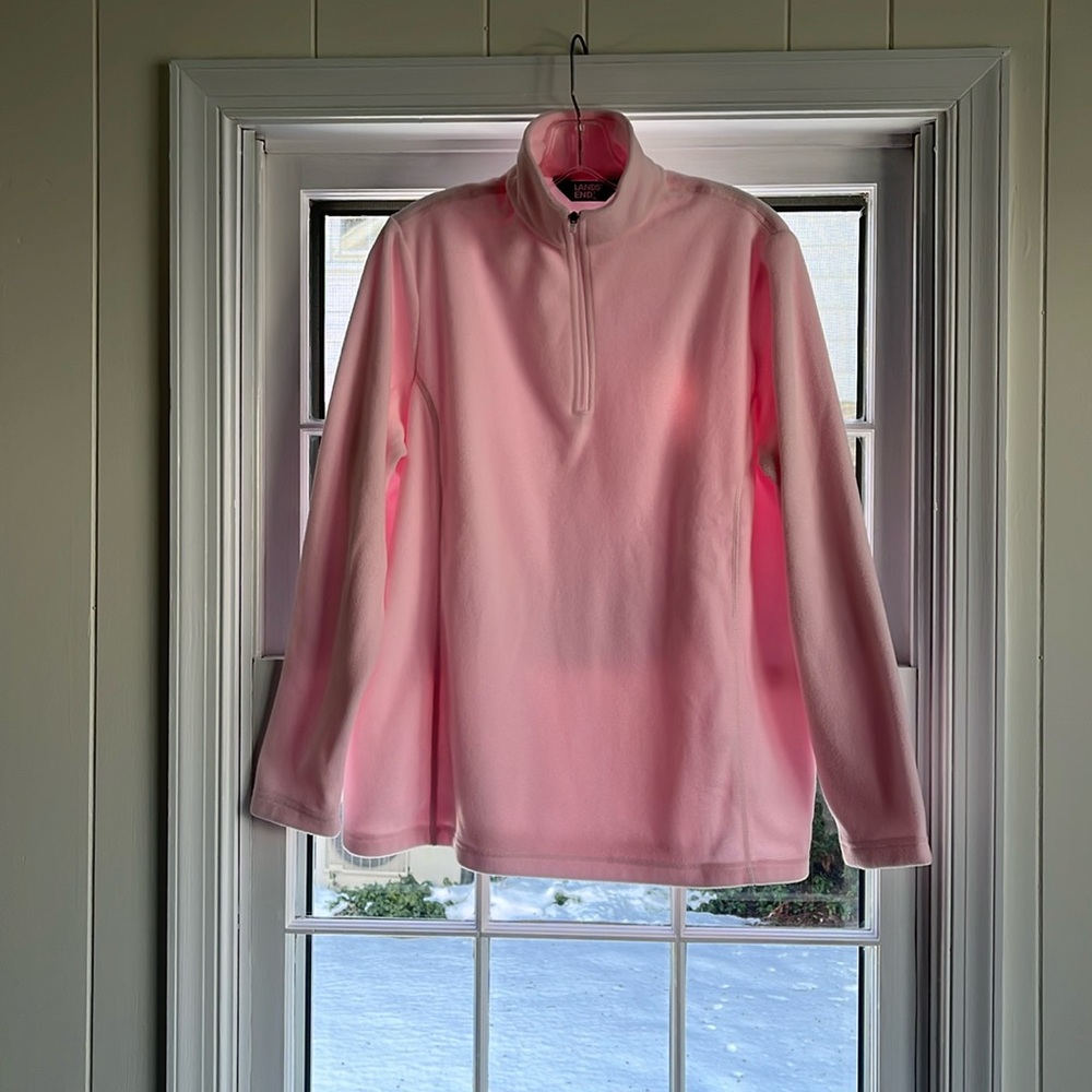 LANDS END SOFT PINK FLEECE QUARTER ZIP SIZE L